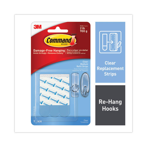 Refill Strips, Removable, Holds Up To 2 Lbs, 0.63 X 1.75, Clear, 9/pack