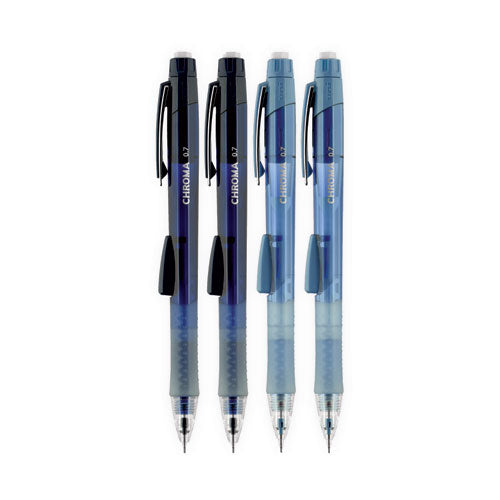 Chroma Mechanical Pencils With Tube Of Lead/erasers, 0.7 Mm, Hb (#2), Black Lead, Assorted Barrel Colors, 4/set