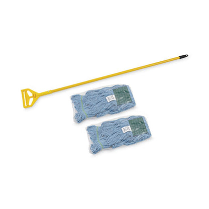 Looped End Mop Kit, Medium Blue Cotton/rayon/synthetic Head, 60" Yellow Metal/polypropylene Handle