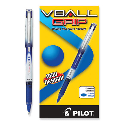 Vball Grip Liquid Ink Roller Ball Pen, Stick, Extra-fine 0.5 Mm, Blue Ink, Blue/white Barrel, Dozen
