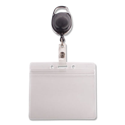 Resealable Id Badge Holders With 30" Cord Reel, Horizontal, Frosted 4.13" X 3.75" Holder, 3.75" X 2.63" Insert, 10/pack