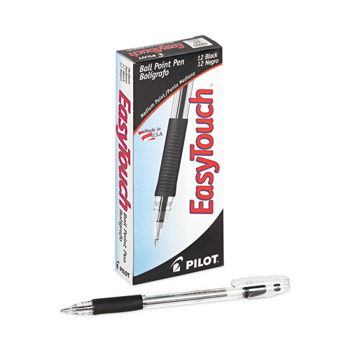 Easytouch Ballpoint Pen, Stick, Medium 1 Mm, Black Ink, Clear/black Barrel, Dozen
