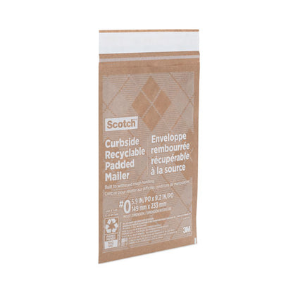 Curbside Recyclable Padded Mailer, #0, Bubble Cushion, Self-adhesive Closure, 7 X 11.25, Natural Kraft, 100/carton