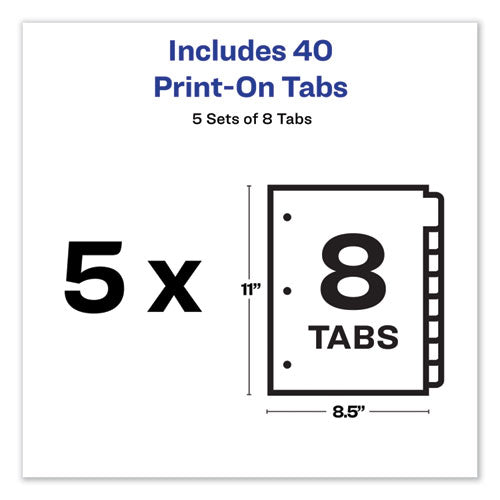 Customizable Print-on Dividers, 3-hole Punched, 8-tab, 11 X 8.5, White, 5 Sets
