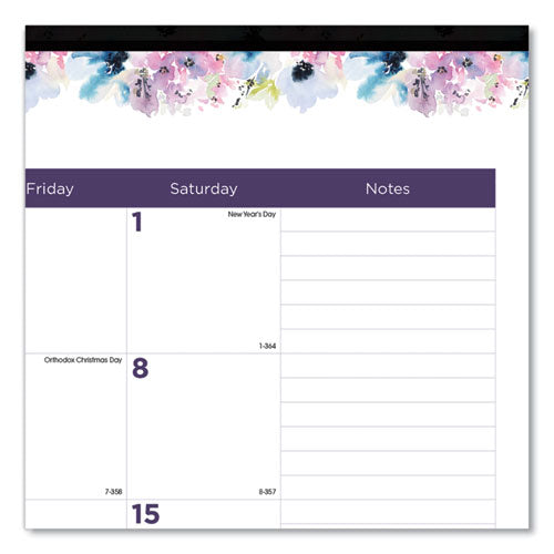 Passion Monthly Deskpad Calendar, Floral Artwork, 22 X 17, White/multicolor Sheets, Black Binding, 12-month (jan-dec): 2024