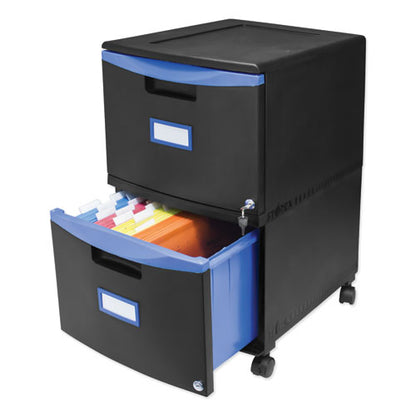 Two-drawer Mobile Filing Cabinet, 2 Legal/letter-size File Drawers, Black/blue, 14.75" X 18.25" X 26"