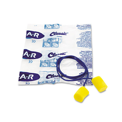 E-a-r Classic Earplugs, Corded, Pvc Foam, Yellow, 200 Pairs/box