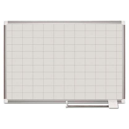 Gridded Magnetic Steel Dry Erase Planning Board, 2 X 3 Grid, 48 X 36, White Surface, Silver Aluminum Frame