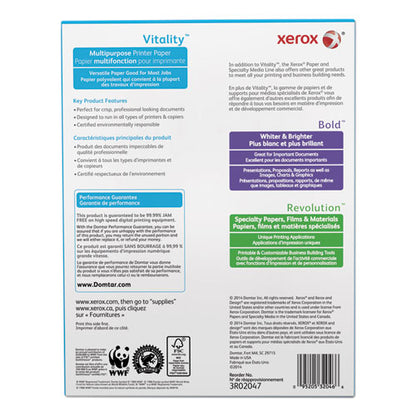 Vitality Multipurpose Print Paper, 92 Bright, 20 Lb Bond Weight, 8.5 X 11, White, 500/ream, 10 Reams/ct, 40 Cartons/pallet