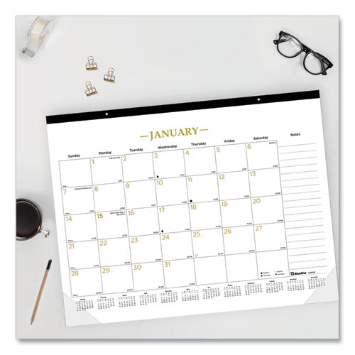 Gold Collection Monthly Desk Pad Calendar, 22 X 17, White Sheets, Black Headband, Clear Corners, 12-month (jan To Dec): 2024