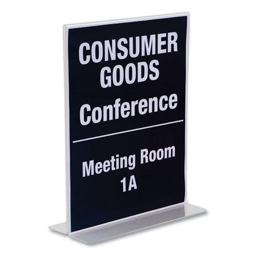 Clear Plastic T-shaped Countertop Sign Holder, Two-sided, Bottom-load, Horizontal/vertical Orientation, 8.5 X 11 Insert