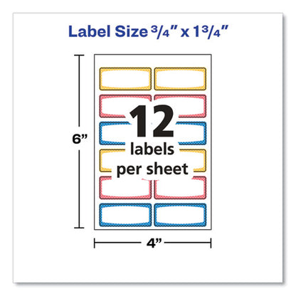 Avery Kids Handwritten Identification Labels, 1.75 X 0.75, Borders: Blue, Orange, Yellow, 12 Labels/sheet, 5 Sheets/pack