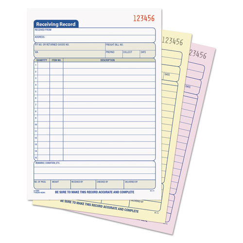 Receiving Record Book, Three-part Carbonless, 5.56 X 7.94, 50 Forms Total