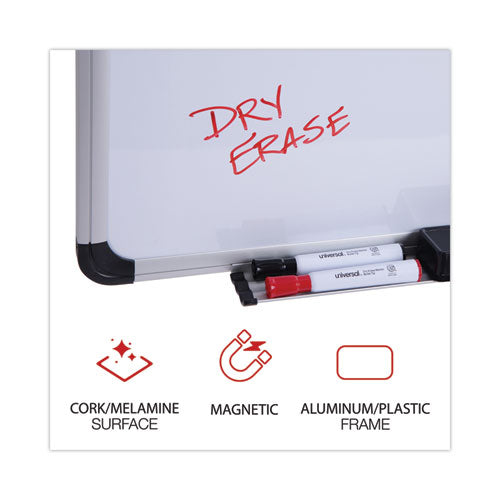 Cork/dry Erase Board, Melamine, 24 X 18, Tan/white Surface, Gray/black Aluminum/plastic Frame