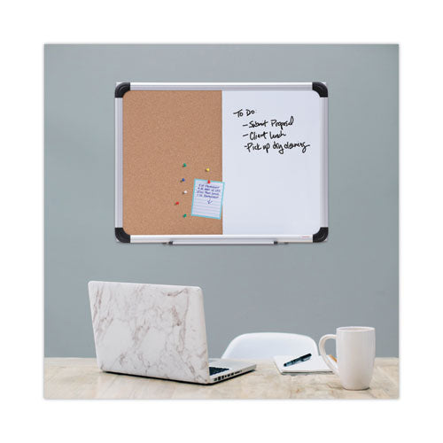 Cork/dry Erase Board, Melamine, 24 X 18, Tan/white Surface, Gray/black Aluminum/plastic Frame