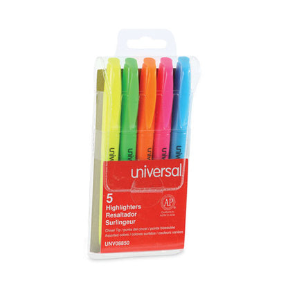 Pocket Highlighters, Assorted Ink Colors, Chisel Tip, Assorted Barrel Colors, 5/set