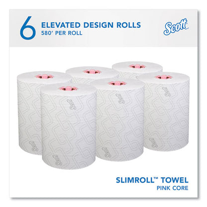 Slimroll Towels, 1-ply, 8" X 580 Ft, White/pink Core, Traditional Business, 6 Rolls/carton