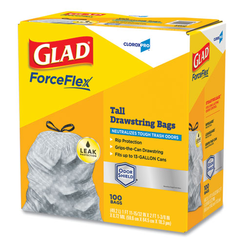 Forceflex Tall Kitchen Drawstring Trash Bags, 13 Gal, 0.72 Mil, 23.75" X 24.88", Gray, 100/box