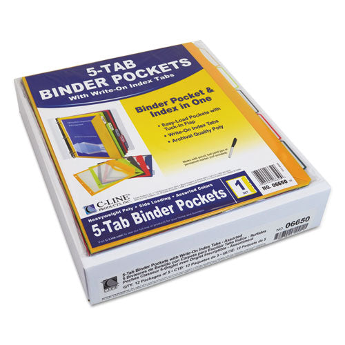 Binder Pocket With Write-on Index Tabs, 9.88 X 11.38, Assorted, 5/set