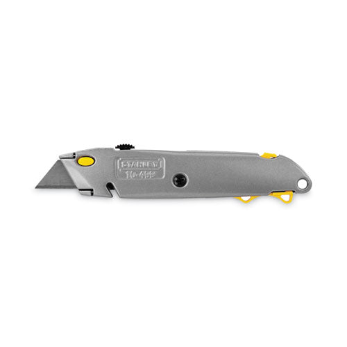 Quick-change Utility Knife With Twine Cutter And (3) Retractable Blades, 6" Metal Handle, Gray