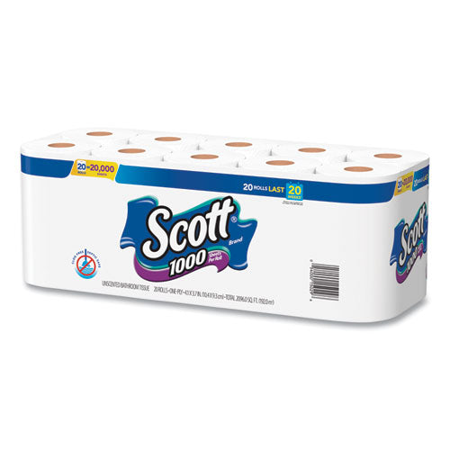 1000 Bathroom Tissue, Septic Safe, 1-ply, White, 1,000 Sheet/roll, 20/pack