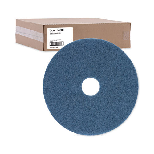 Scrubbing Floor Pads, 17" Diameter, Blue, 5/carton