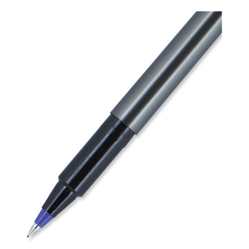 Deluxe Roller Ball Pen, Stick, Extra-fine 0.5 Mm, Blue Ink, Metallic Gray/black/blue Barrel, Dozen