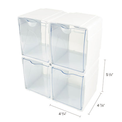 Tilt Bin Interlocking 4-bin Organizer, Plastic, 4.63 X 4.88 X 5.5, White/clear