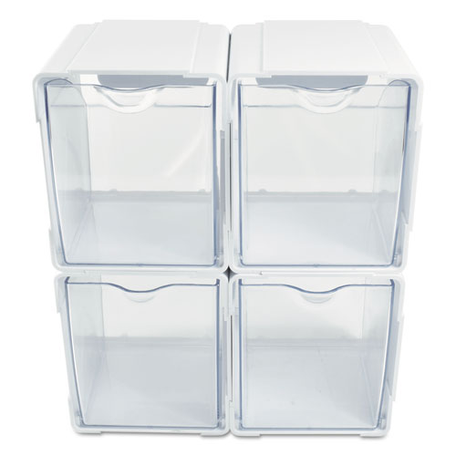 Tilt Bin Interlocking 4-bin Organizer, Plastic, 4.63 X 4.88 X 5.5, White/clear