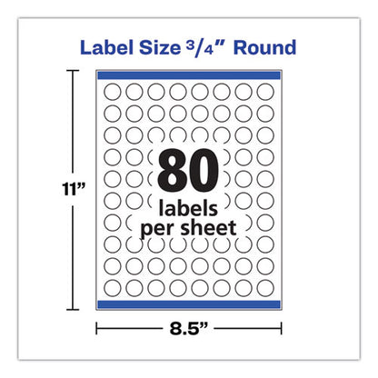 Printable Self-adhesive Permanent Id Labels W/sure Feed, 0.75" Dia, White 800/pk