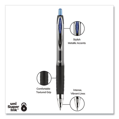 Signo 207 Gel Pen, Retractable, Medium 0.7 Mm, Blue Ink, Smoke/black/blue Barrel, 36/box