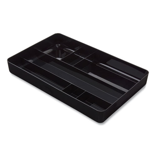 Deep Plastic Drawer Organizer, Seven Compartment, 9.13 X 14.13 X 2.04, Black