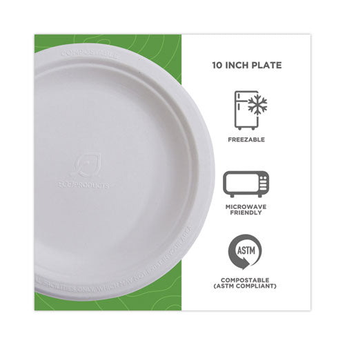 Renewable Sugarcane Dinnerware, Plate, 10" Dia, Natural White, 50/pack