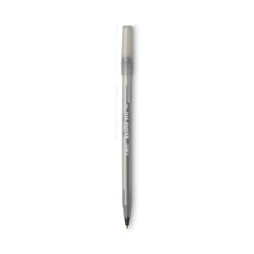 Round Stic Xtra Life Ballpoint Pen, Stick, Medium 1 Mm, Black Ink, Translucent Black Barrel, Dozen