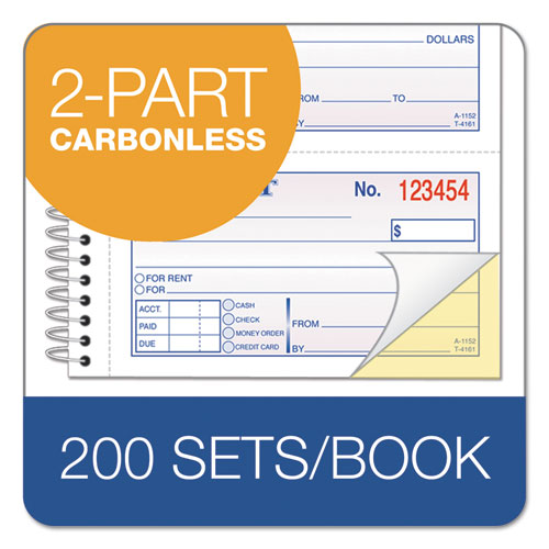 2-part Receipt Book, Two-part Carbonless, 4.75 X 2.75, 4 Forms/sheet, 200 Forms Total