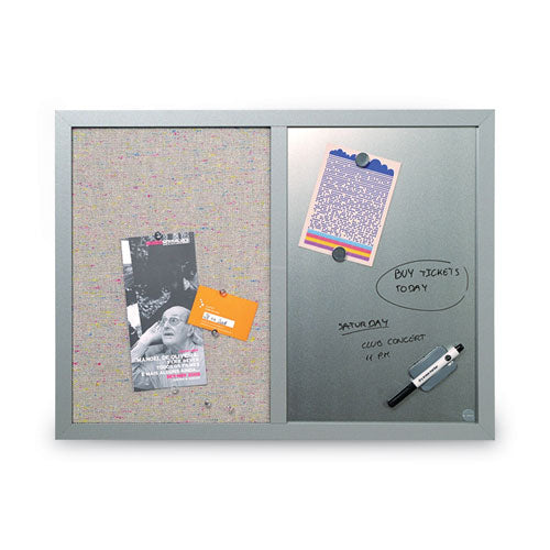 Designer Combo Fabric Bulletin/dry Erase Board, 24 X 18, Multicolor/gray Surface, Gray Mdf Wood Frame