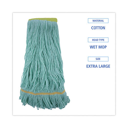 Ecomop Looped-end Mop Head, Recycled Fibers, Extra Large Size, Green