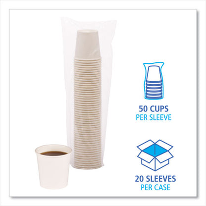 Paper Hot Cups, 4 Oz, White, 50 Cups/sleeve, 20 Sleeves/carton