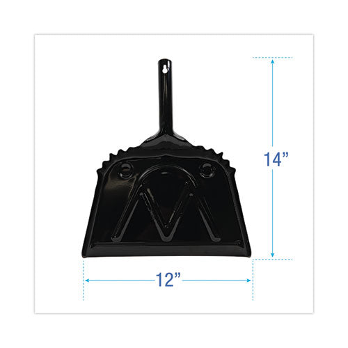 Metal Dust Pan, 12 X 14, 2" Handle, 20-gauge Steel, Black, 12/carton