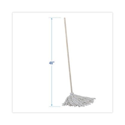 Handle/deck Mops, #16 White Cotton Head, 48" Natural Wood Handle