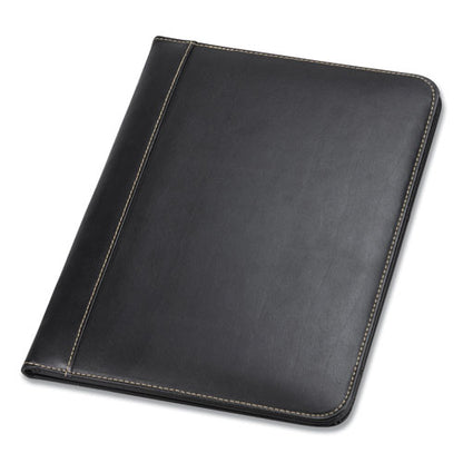 Contrast Stitch Leather Padfolio, 8 1/2 X 11, Leather, Black