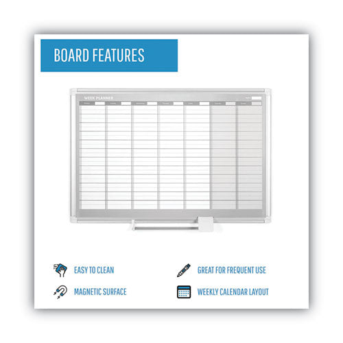 Magnetic Dry Erase Calendar Board, Weekly Calendar, 36 X 24, White Surface, Silver Aluminum Frame