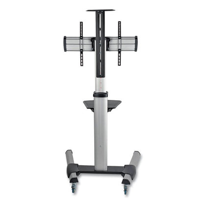 Flat Panel Floor Stand, Tilt Range: -12 To +5, Metal, 1 Shelf, 110 Lb Capacity, 32.6" X 27.6" X 81.5", Silver/black