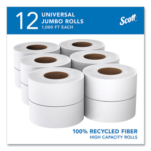 Essential 100% Recycled Fiber Jrt Bathroom Tissue For Business, Septic Safe, 2-ply, White, 3.55" X 1,000 Ft, 12 Rolls/carton