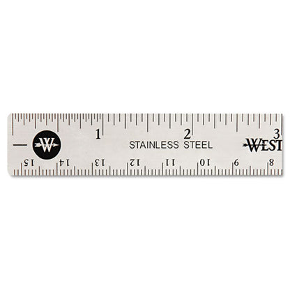 Stainless Steel Office Ruler With Non Slip Cork Base, Standard/metric, 6" Long