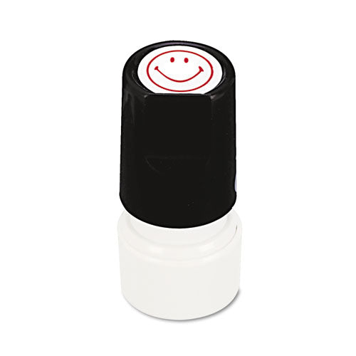 Round Message Stamp, Smiley Face, Pre-inked/re-inkable, Red