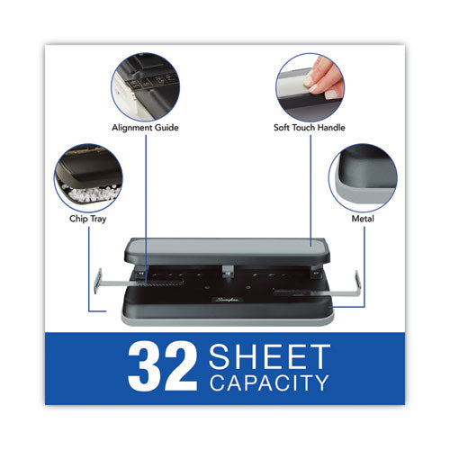 32-sheet Easy Touch Two- To Three-hole Punch With Cintamatic Centering, 9/32" Holes, Black/gray