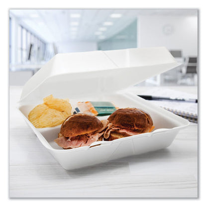 Foam Hinged Lid Containers, 3-compartment, 9.25 X 9.5 X 3, White, 200/carton