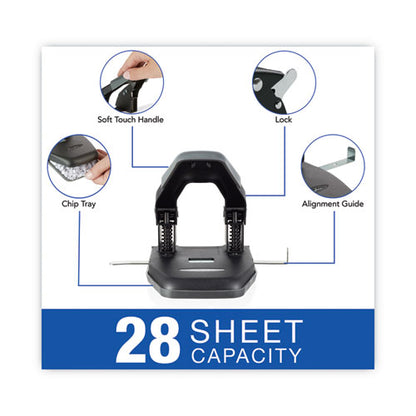 28-sheet Comfort Handle Steel Two-hole Punch, 1/4" Holes, Black/gray