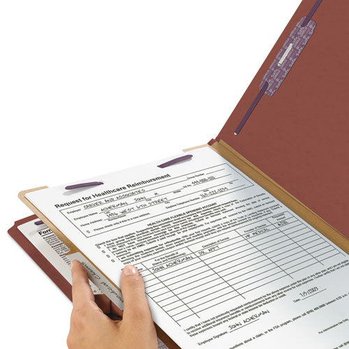 Pressboard Classification Folders, Four Safeshield Fasteners, 2/5-cut Tabs, 1 Divider, Legal Size, Red, 10/box